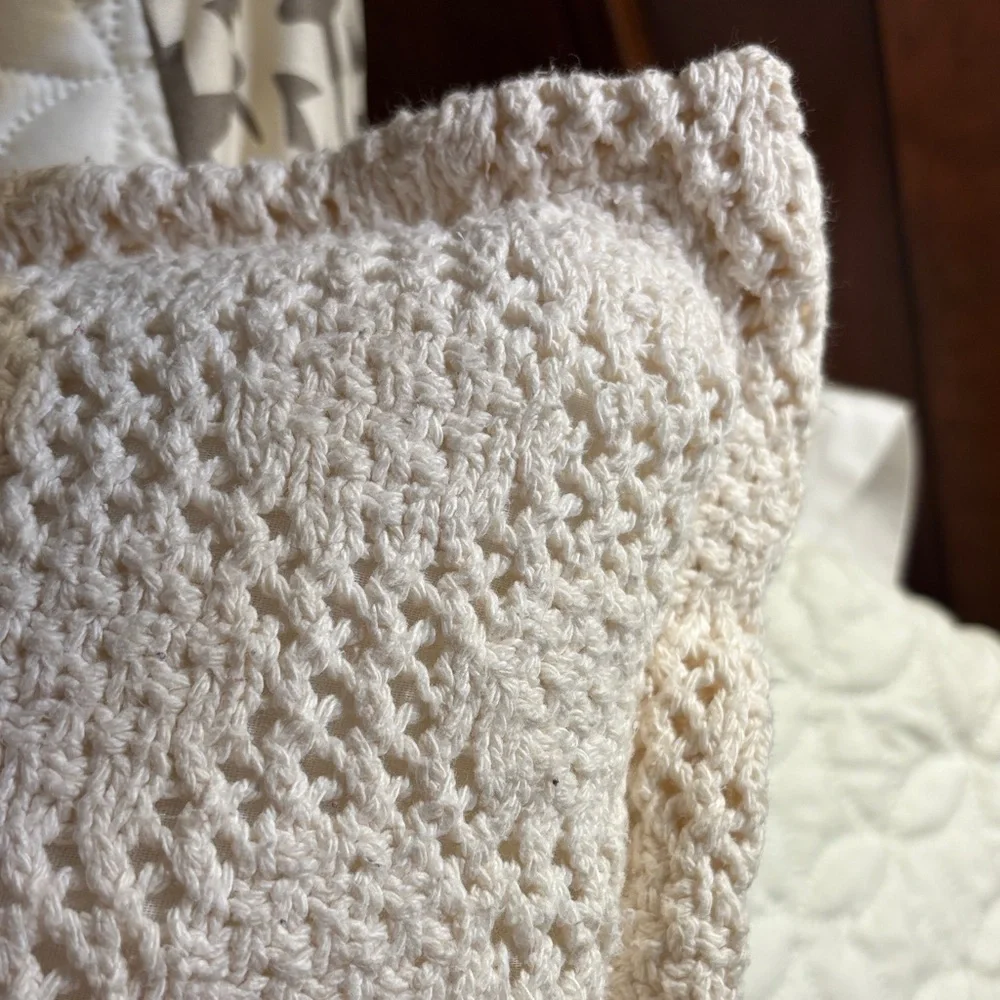 Floppy Comfy Cream Cotton Crocheted Accent Pillow
